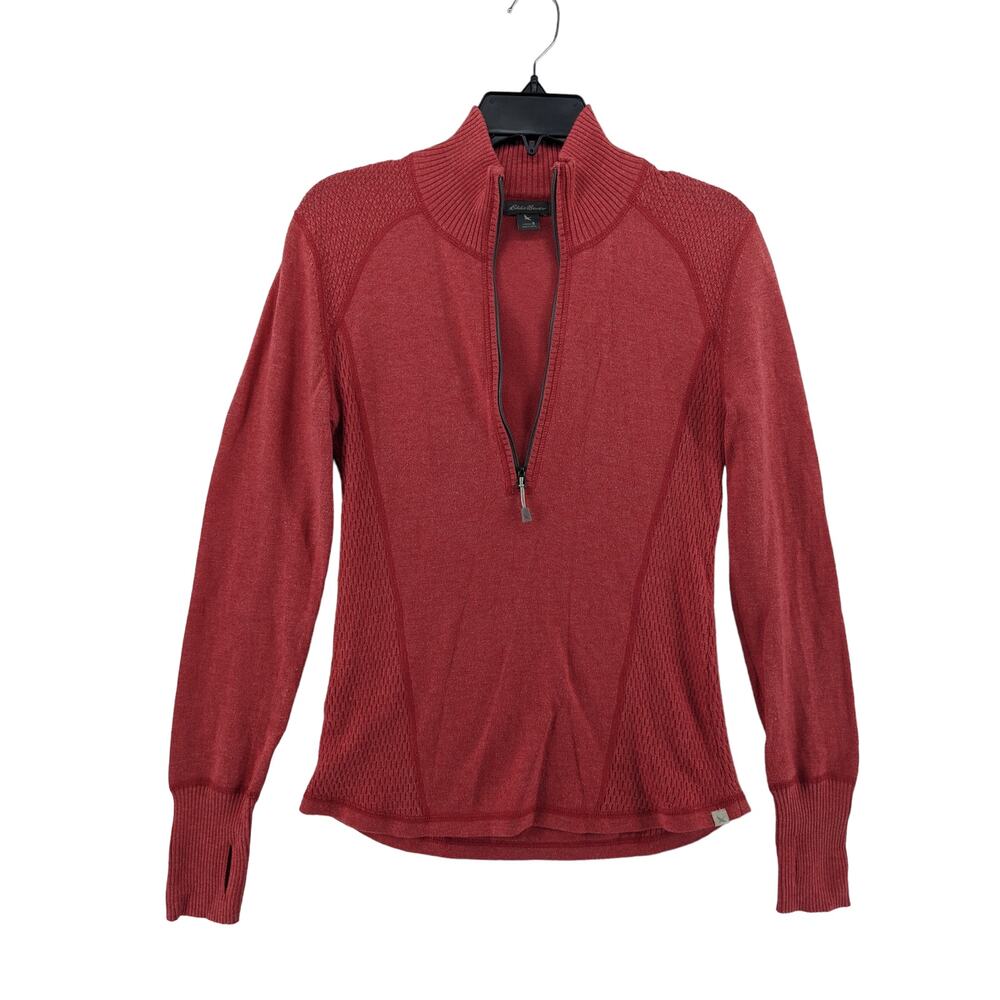 Eddie Bauer Half Zip Sweater Small Pink Rib Knit Textured Long Sleeve Mock‎ Neck
